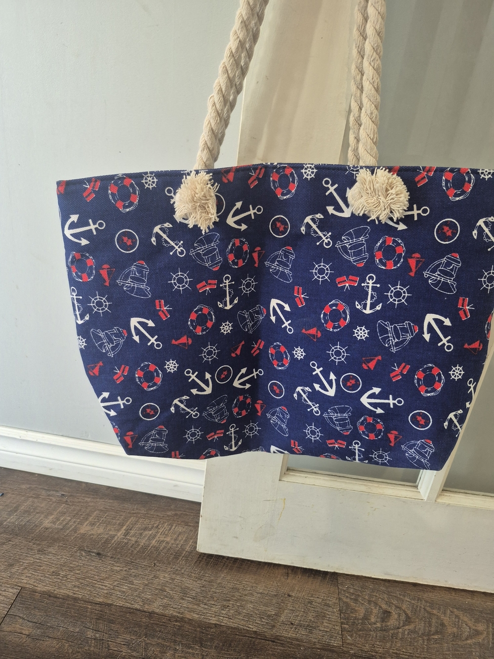 Navy Nautical Canvas Tote Bag - Picture 5 of 7